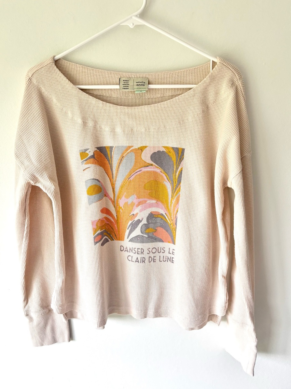 Saturday/Sunday Anthropologie Cream Catrina Thermal Waffle Knit Pullover
